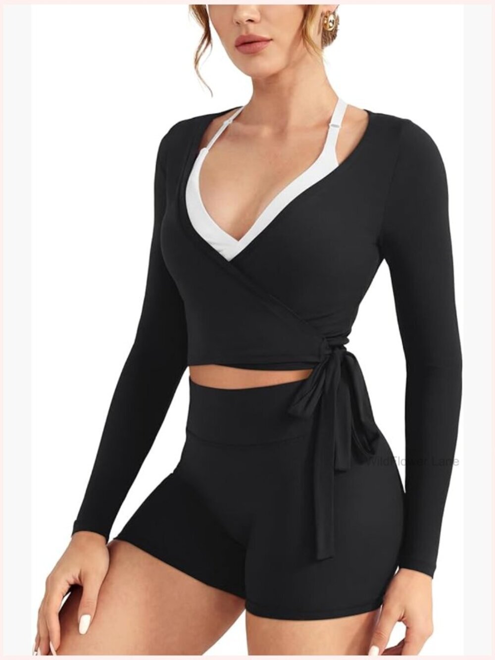 Ballet Wrap Top Long Sleeve Y2K Workout Gym Adjustable Tie Shirt